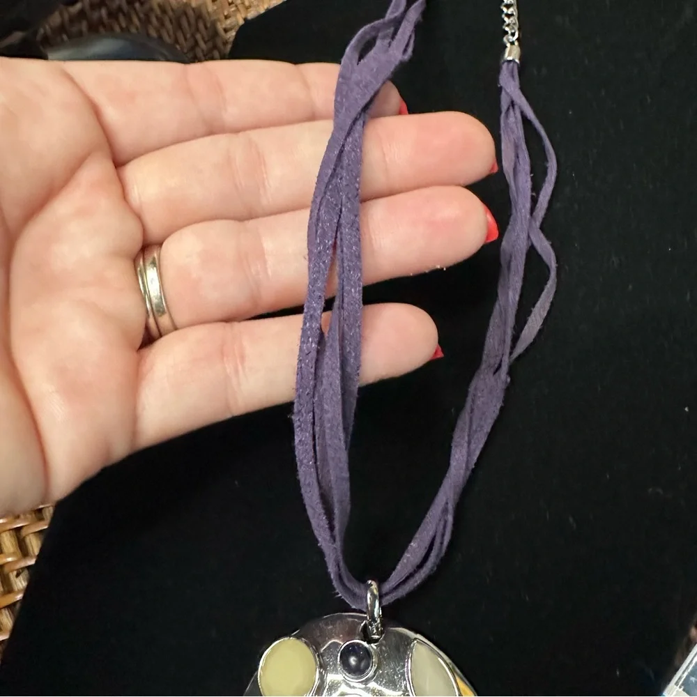 CHICO’S Purple Leather Cord Jeweled Pendant Necklace